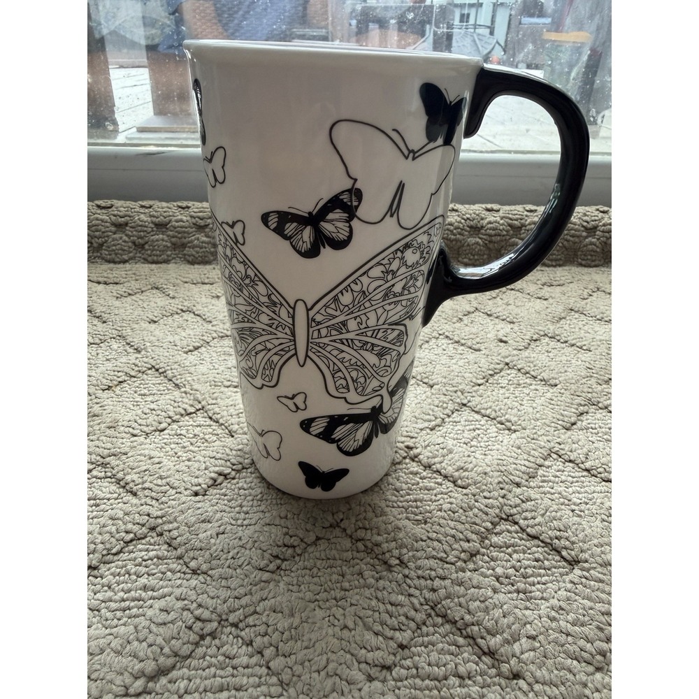 Cypress Home Whie/Black Butterfly Ceramic Coffee Mug
